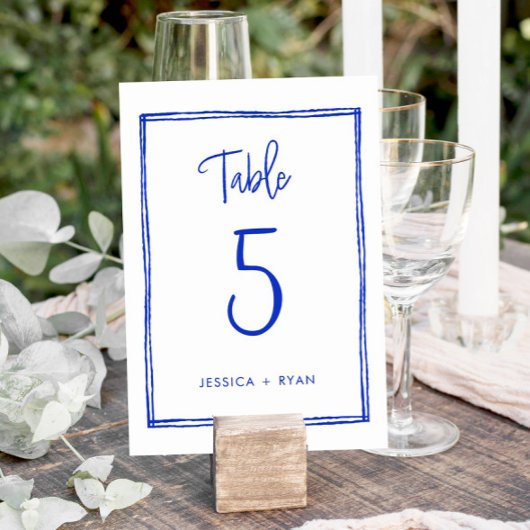 Handgeschreven Frans Blue Wedding Table Number Kaart