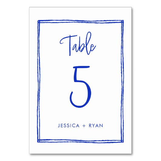 Handgeschreven Frans Blue Wedding Table Number Kaart (Achterkant)