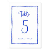 Handgeschreven Frans Blue Wedding Table Number Kaart (Voorkant)