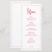 Handgeschreven Frans roze en rood huwelijk Menu (Voorkant / Achterkant)