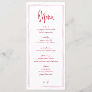 Handgeschreven Frans roze en rood huwelijk Menu