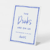 Handgeschreven Franse blauwe bruiloft Open Bar Reclamebord Met Voetstuk (Voorkant)