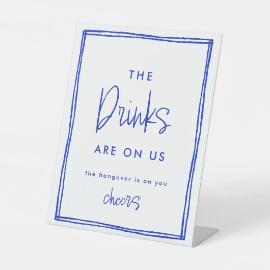 Handgeschreven Franse blauwe bruiloft Open Bar Reclamebord Met Voetstuk (Voorkant)