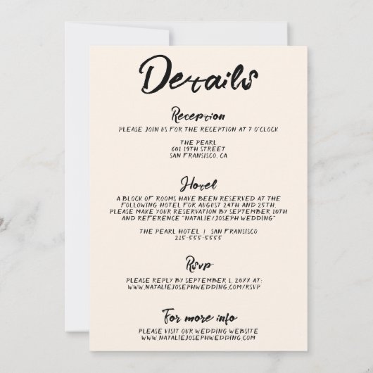 Handgeschreven  Fun Modern alles in één bruiloft Kaart (Achterkant)