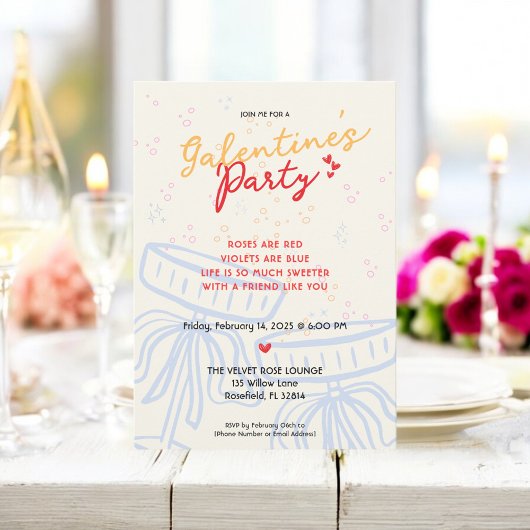 Handgeschreven Galentine's Day Script Coquette Bow Kaart