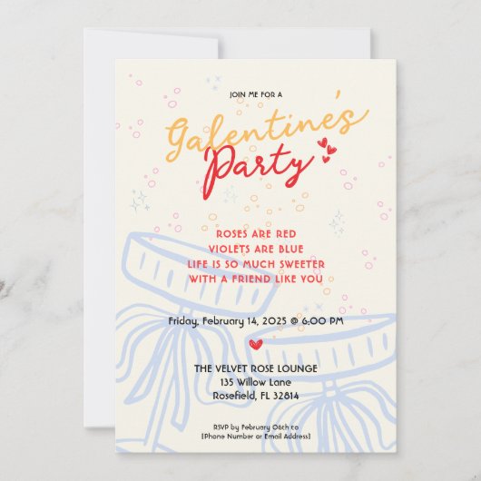 Handgeschreven Galentine's Day Script Coquette Bow Kaart (Voorkant)