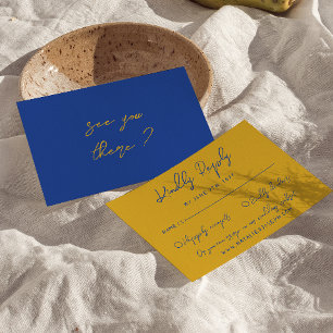 Handgeschreven Geel Blauw Italiaans Retro Bruiloft RSVP Kaartje
