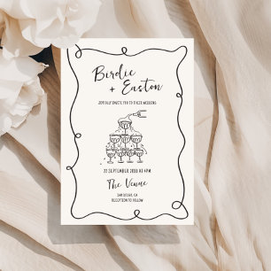 Handgeschreven geïllustreerde Champagne Tower brui Kaart