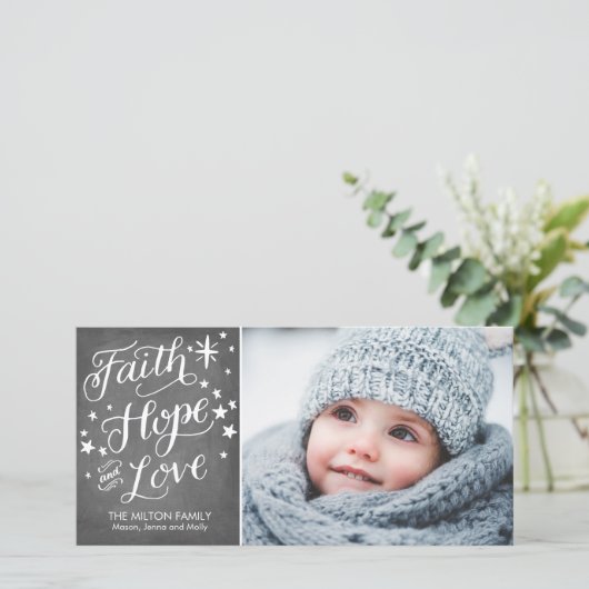 Handgeschreven Geloof Hoop Liefde Religieuze Kerst Feestdagenkaart (Staand voorkant)