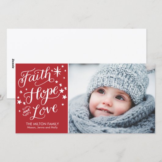 Handgeschreven Geloof Hoop Liefde Religieuze Kerst Feestdagenkaart (Voorkant / Achterkant)