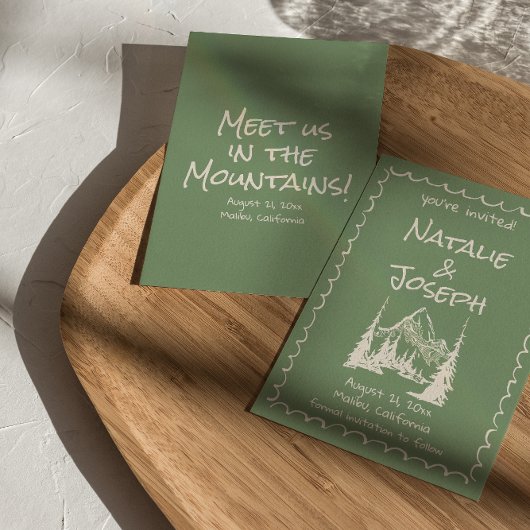 Handgeschreven getekend Green Cream Fun Wedding Save The Date