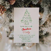 Handgeschreven getekend rood groen kerstboomfeest kaart