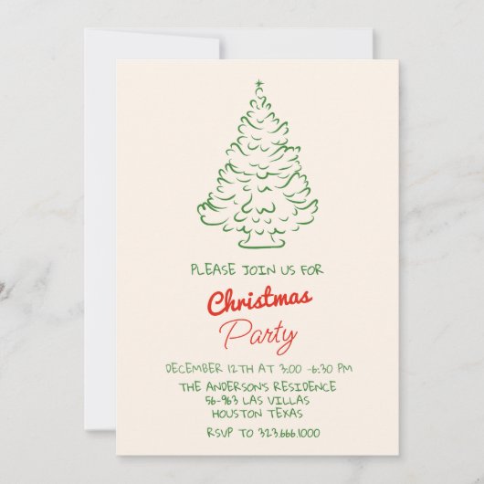 Handgeschreven getekend rood groen kerstboomfeest kaart (Voorkant)