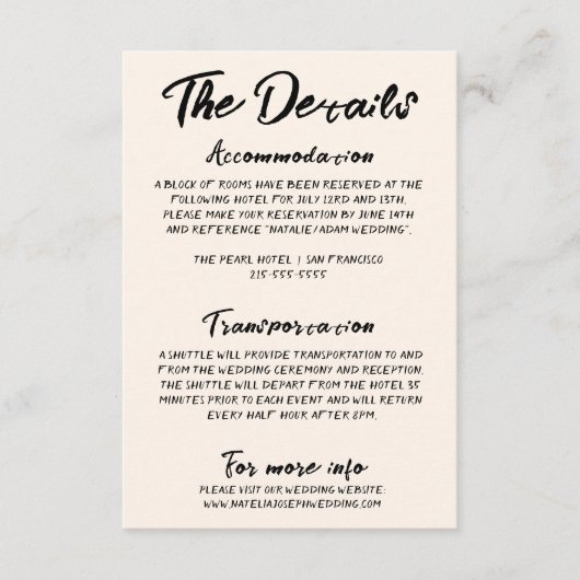  handgeschreven getekende moderne trouwdetails informatiekaartje (Voorkant)