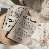  handgeschreven getekende moderne trouwdetails informatiekaartje