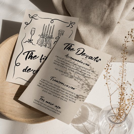  handgeschreven getekende moderne trouwdetails informatiekaartje