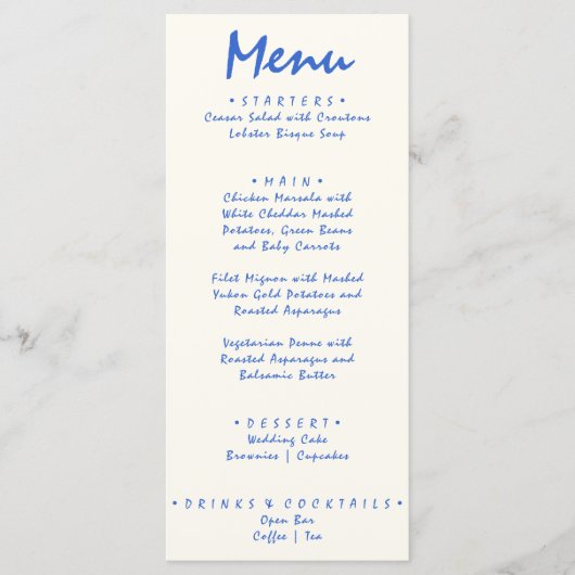 Handgeschreven getekende Retro Heldere Unieke Brui Menu (Voorkant)