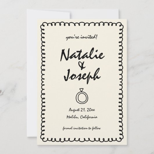 Handgeschreven getekende retro Lijst eigenzinnige Save The Date (Achterkant)