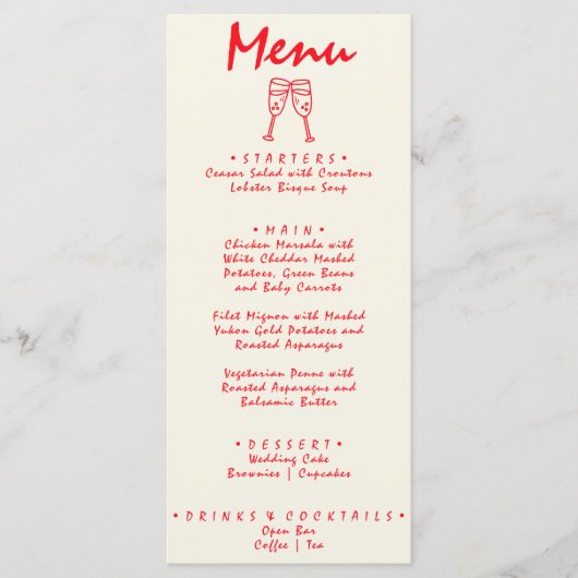 Handgeschreven getekende rode retro eigenzinnige u menu (Voorkant)