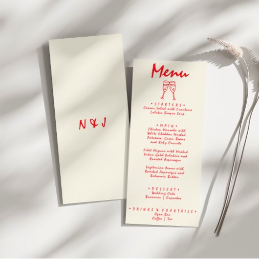 Handgeschreven getekende rode retro eigenzinnige u menu