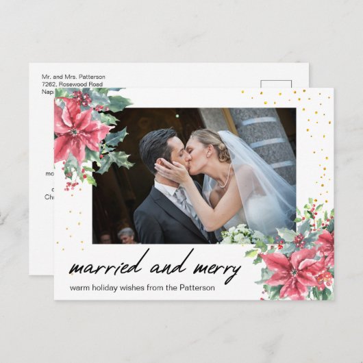 Handgeschreven Getrouwd en Vrolijk Nieuwhuwelijk F Feestdagenkaart (Voorkant / Achterkant)