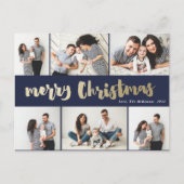 Handgeschreven Gold Merry-kerstfoto Collage Feestdagenkaart (Voorkant)