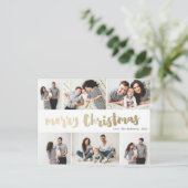Handgeschreven Gold Merry-kerstfoto Collage Feestdagenkaart (Staand voorkant)