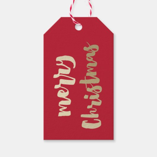 Handgeschreven Gold Merry-kerstrood Cadeaulabel (Voorkant)