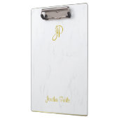 Handgeschreven Gold Monogram Elegant Marble Modern Klembord (Links)