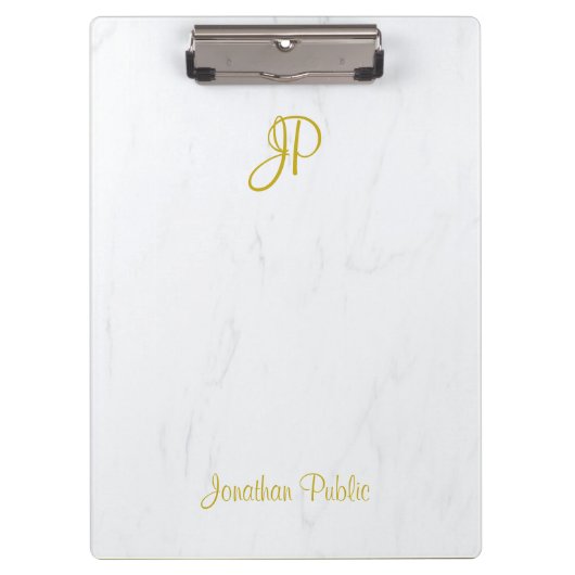 Handgeschreven Gold Monogram Elegant Marble Modern Klembord (Voorkant)