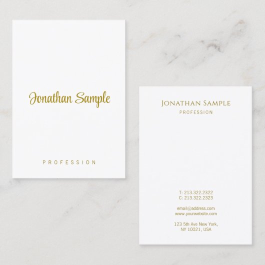 Handgeschreven Gold Text Modern Vertical Sjabloon Visitekaartje (Voorkant / Achterkant)