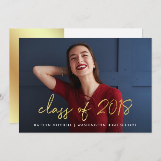 handgeschreven goud | Klasse van 2018 Foto Afstude Kaart (Voorkant / Achterkant)