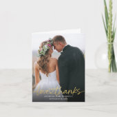 Handgeschreven gouden script met hartfoto's bruilo bedankkaart (Voorkant)