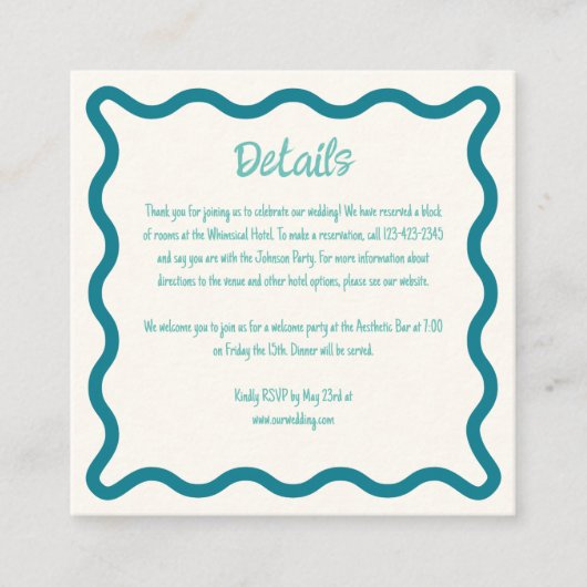 Handgeschreven grillige golvende grens bruiloft de informatiekaartje (Voorkant)