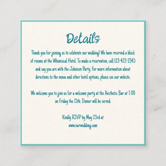 Handgeschreven grillige golvende grens bruiloft de informatiekaartje (Voorkant)