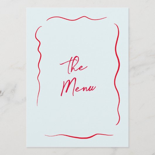 Handgeschreven grillige kleurrijke moderne bruilof menu (Achterkant)