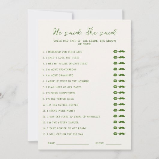 Handgeschreven groen Hij zei dat ze Kaart zei (Voorkant)