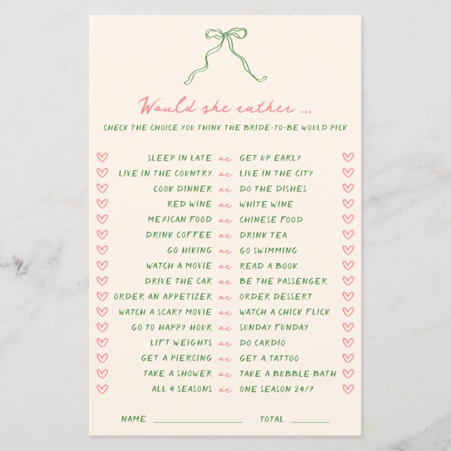 Handgeschreven groen roze wil ze liever spel (Voorkant)