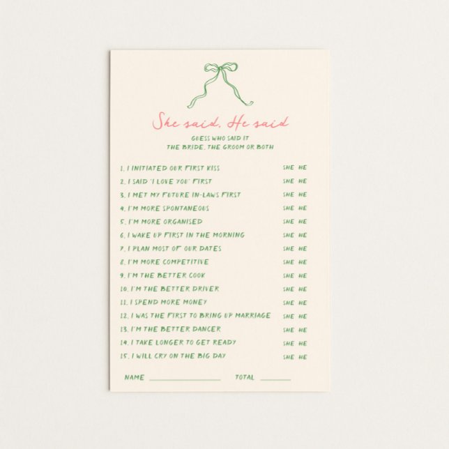 Handgeschreven Groen Roze Ze zei Hij Zei Spel (Creator heeft geüpload)