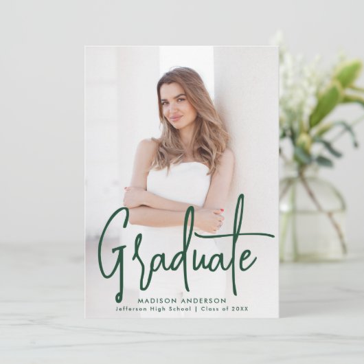 Handgeschreven Groen Script 2 Foto Afstuderen Aankondiging (Staand voorkant)