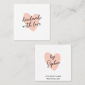 Handgeschreven Handgemaakt met Liefde Script Hart Vierkante Visitekaartje (Voorkant / Achterkant)