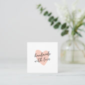 Handgeschreven Handgemaakt met Liefde Script Hart Vierkante Visitekaartje (Staand voorkant)