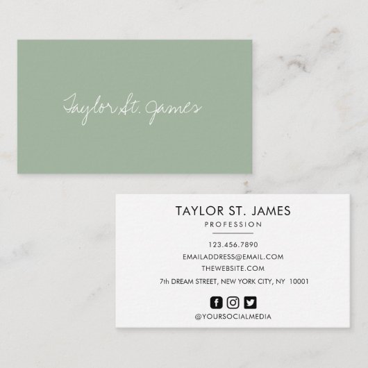 Handgeschreven Handtekening  Licht Groen Visitekaartje (Voorkant / Achterkant)