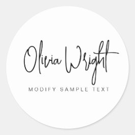Handgeschreven handtekening script typografie ontw ronde sticker