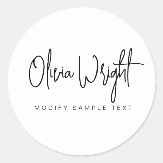 Handgeschreven handtekening script typografie ontw ronde sticker (Voorkant)