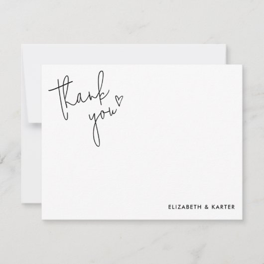 Handgeschreven hart script bruiloft dank u notitiekaartje (Voorkant)