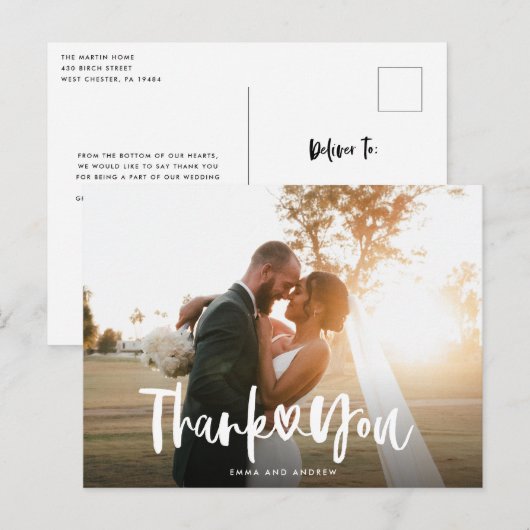 Handgeschreven harthuwelijk Hartelijk dank Briefka Briefkaart (Voorkant / Achterkant)