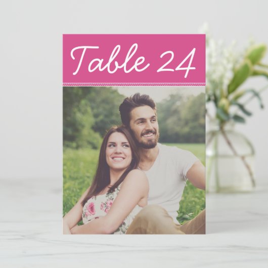 Handgeschreven Heet Roze Huwelijksfoto Tafelnummer (Staand voorkant)