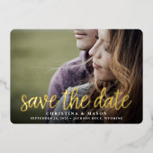 Handgeschreven | Horizontale foto slaat de datum o Folie Uitnodiging (Voorkant)