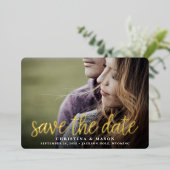 Handgeschreven | Horizontale foto slaat de datum o Folie Uitnodiging (Staand Voorkant)